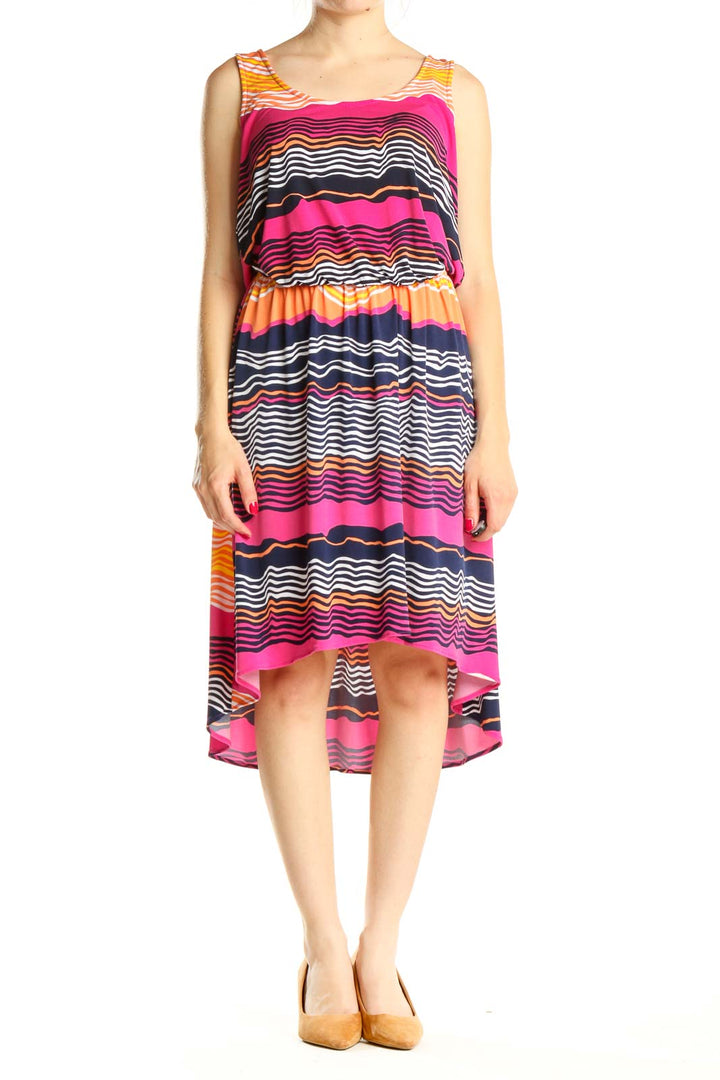 Multicolor Striped High Low Fit & Flare Dress