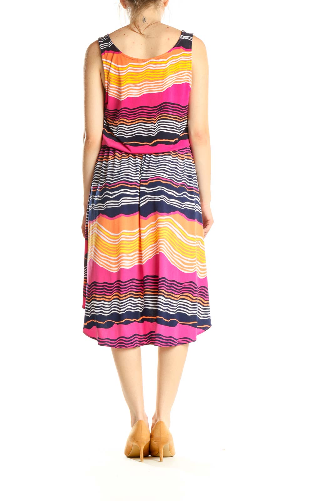 Multicolor Striped High Low Fit & Flare Dress