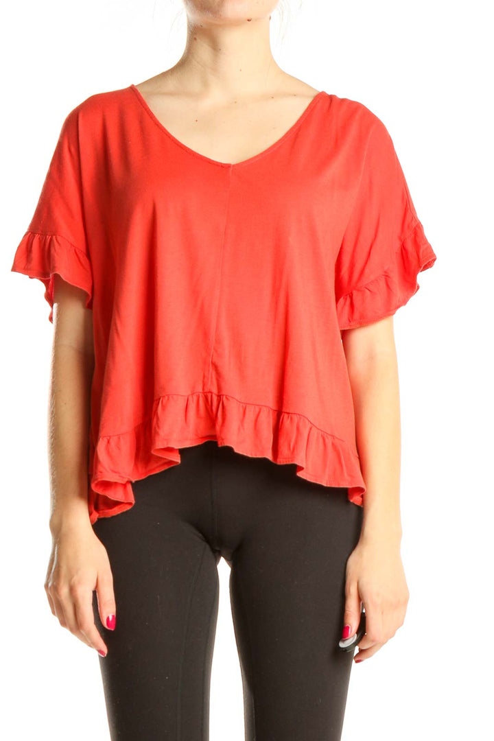 Orange Casual Ruffle Top