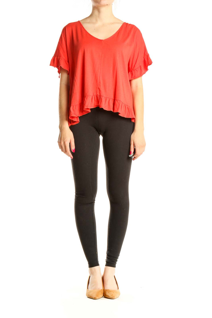 Orange Casual Ruffle Top