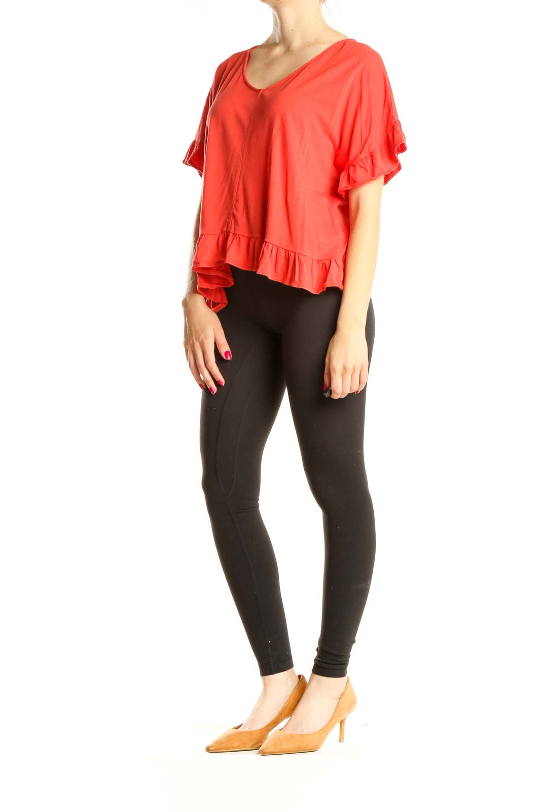 Orange Casual Ruffle Top