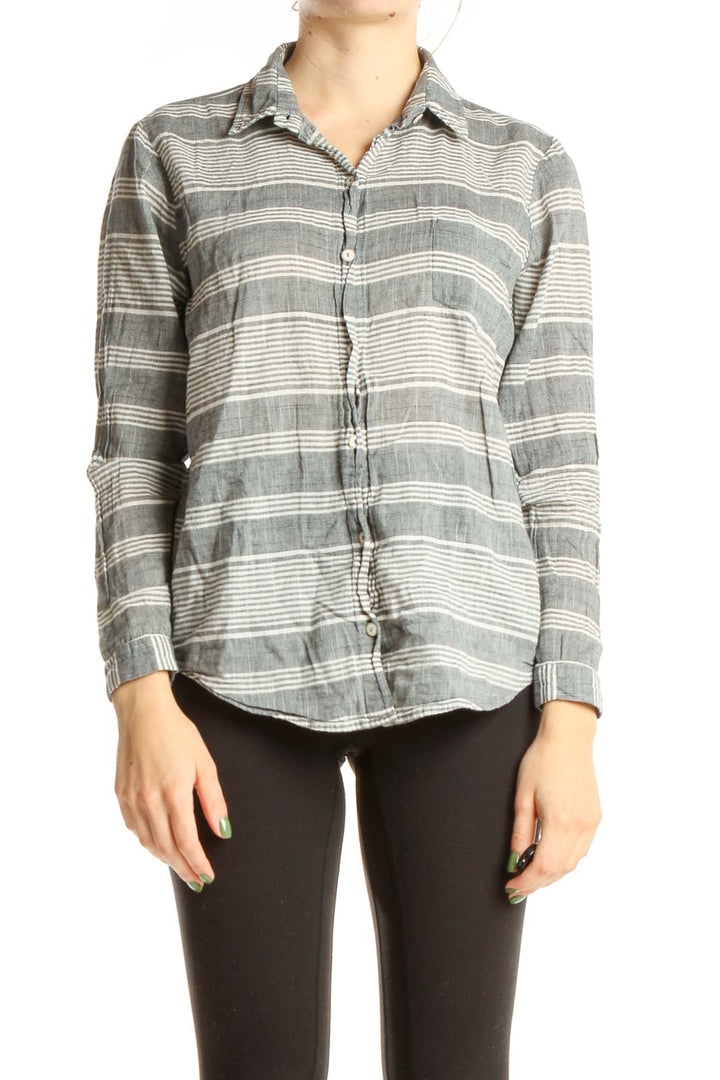 Gray Striped Casual Top