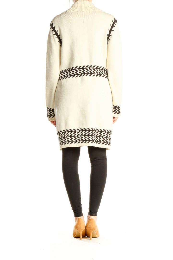 Beige Black Patterned Long Vintage Sweater