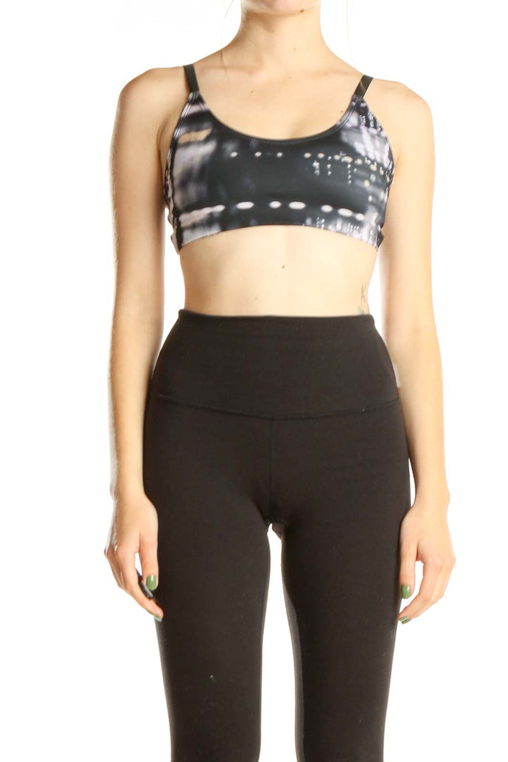 Gray Graphic Print Activewear Sports Bra