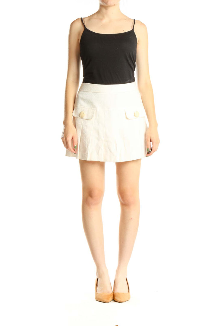 White Chic Vintage Pleated Mini Skirt