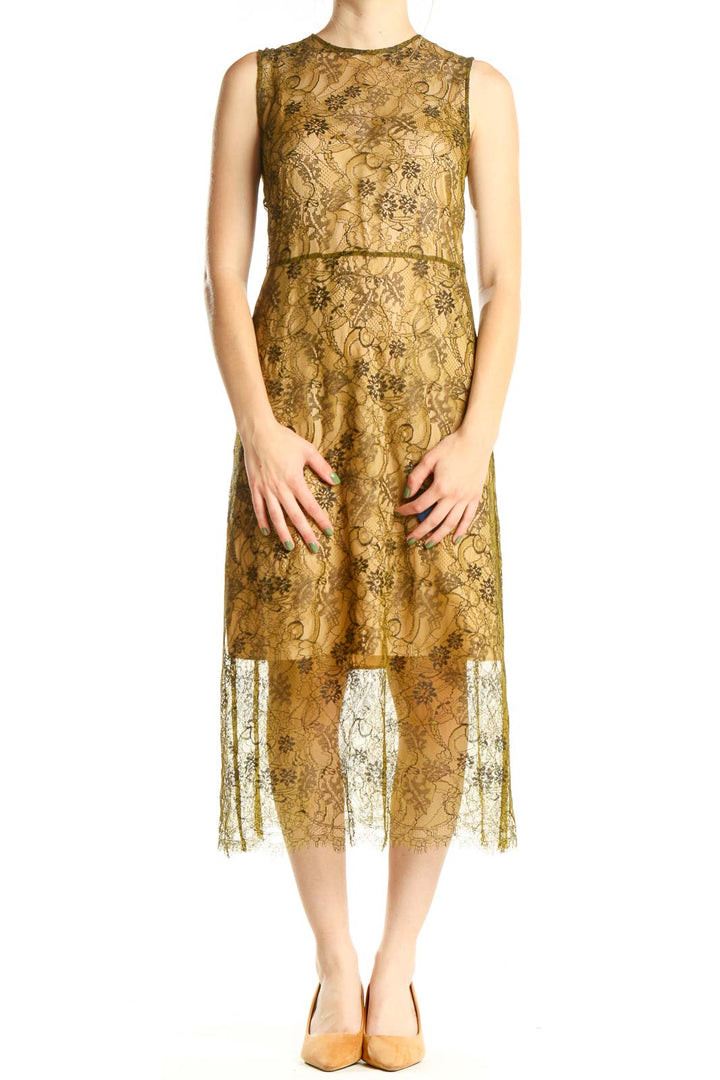 Green Brown Lace Dress With Slip