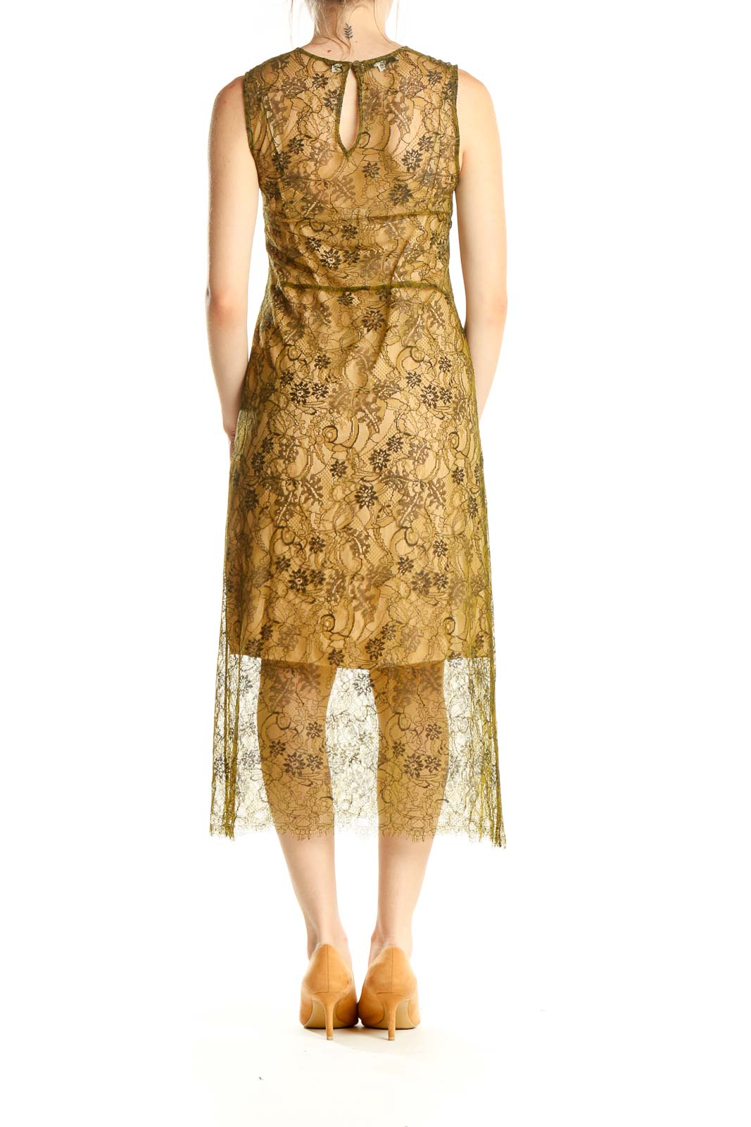 Green Brown Lace Dress With Slip