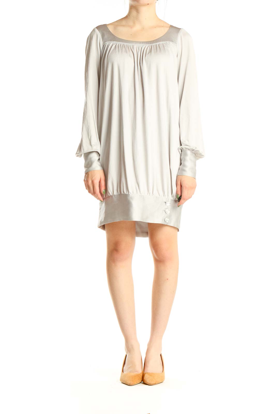 Silver Retro Silk Shift Dress