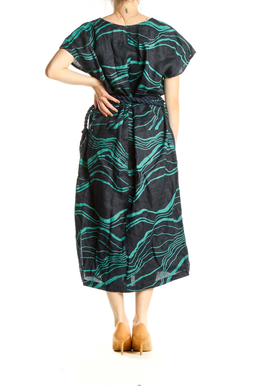 Blue Green Abstract Printed Bohemian Dress