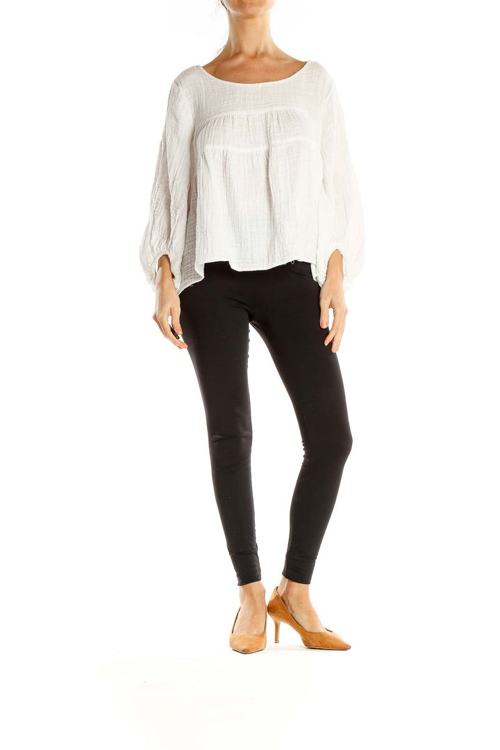 White Textured Chic Blouse