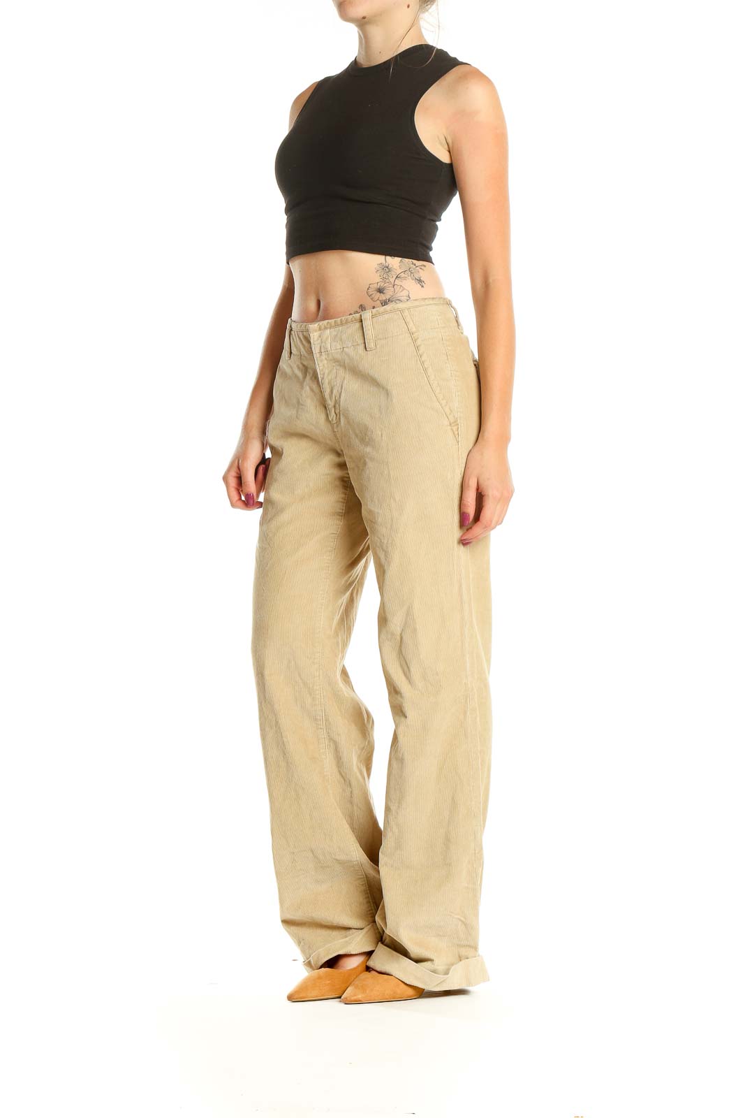 Beige Corduroy Classic Cargos Pants