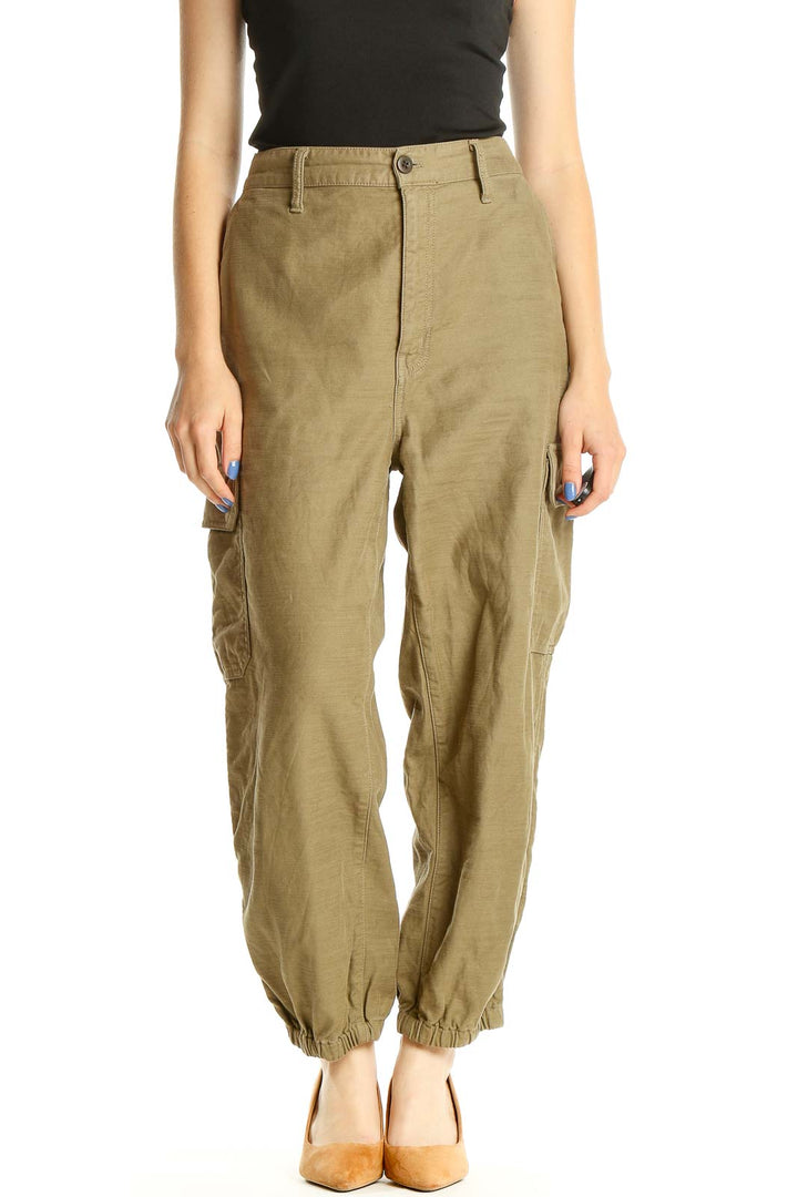 Green Textured All Day Wear Cargos Pants