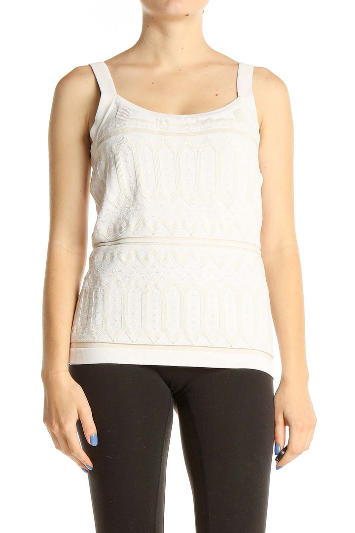 White Textured Printed Casual Tank Top