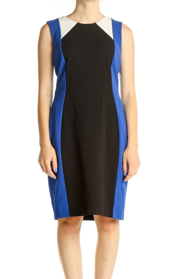 Blue Black White Colorblock Work Dress