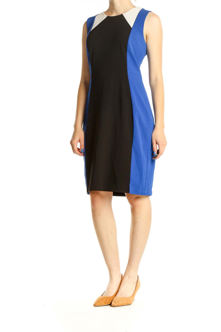 Blue Black White Colorblock Work Dress