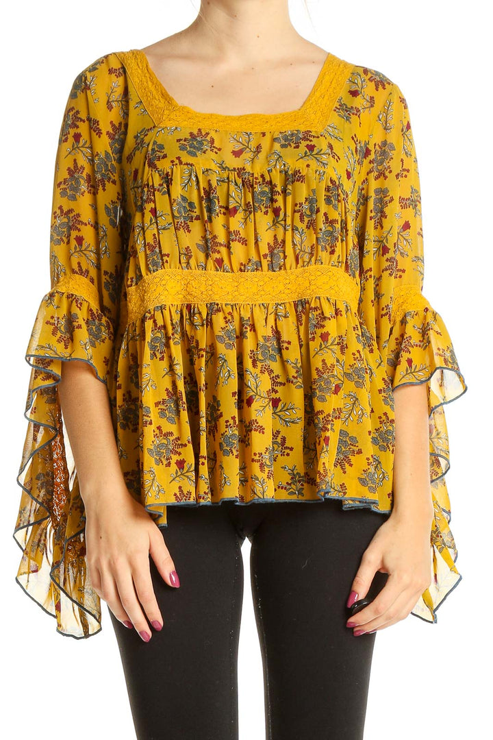 Yellow Floral Print Bohemian Top