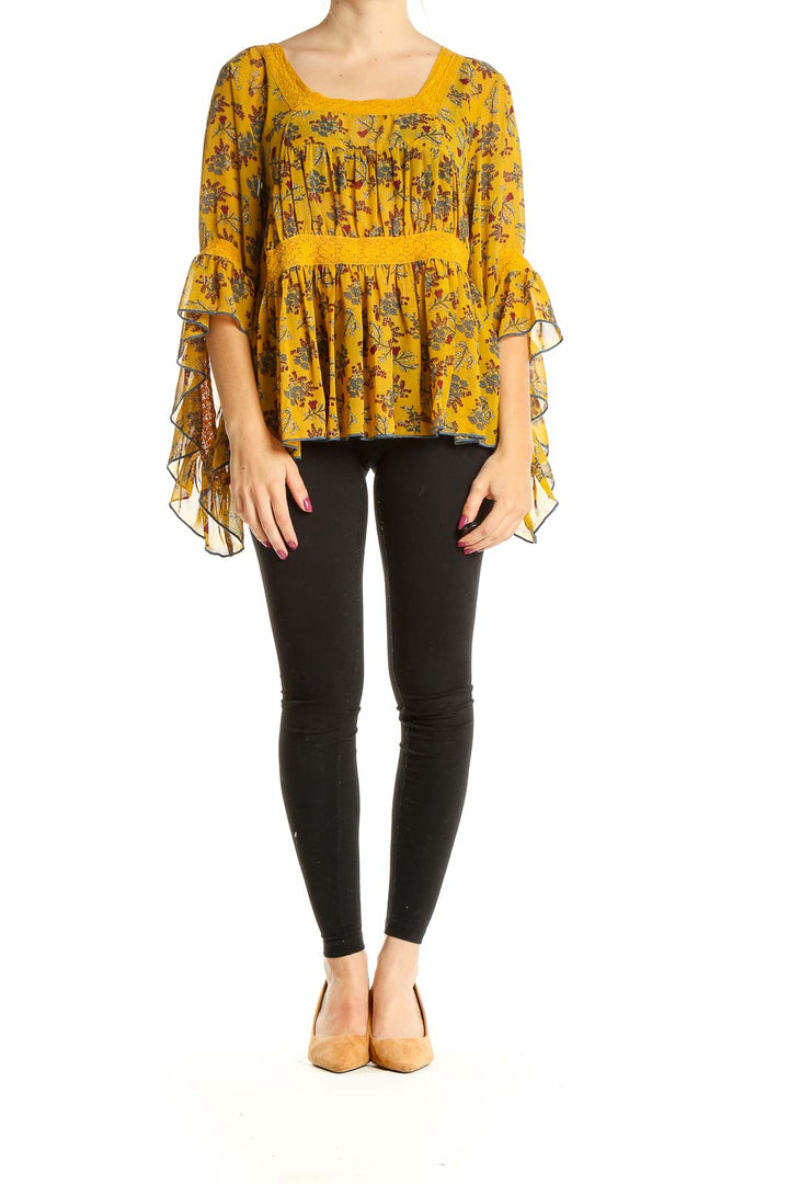 Yellow Floral Print Bohemian Top