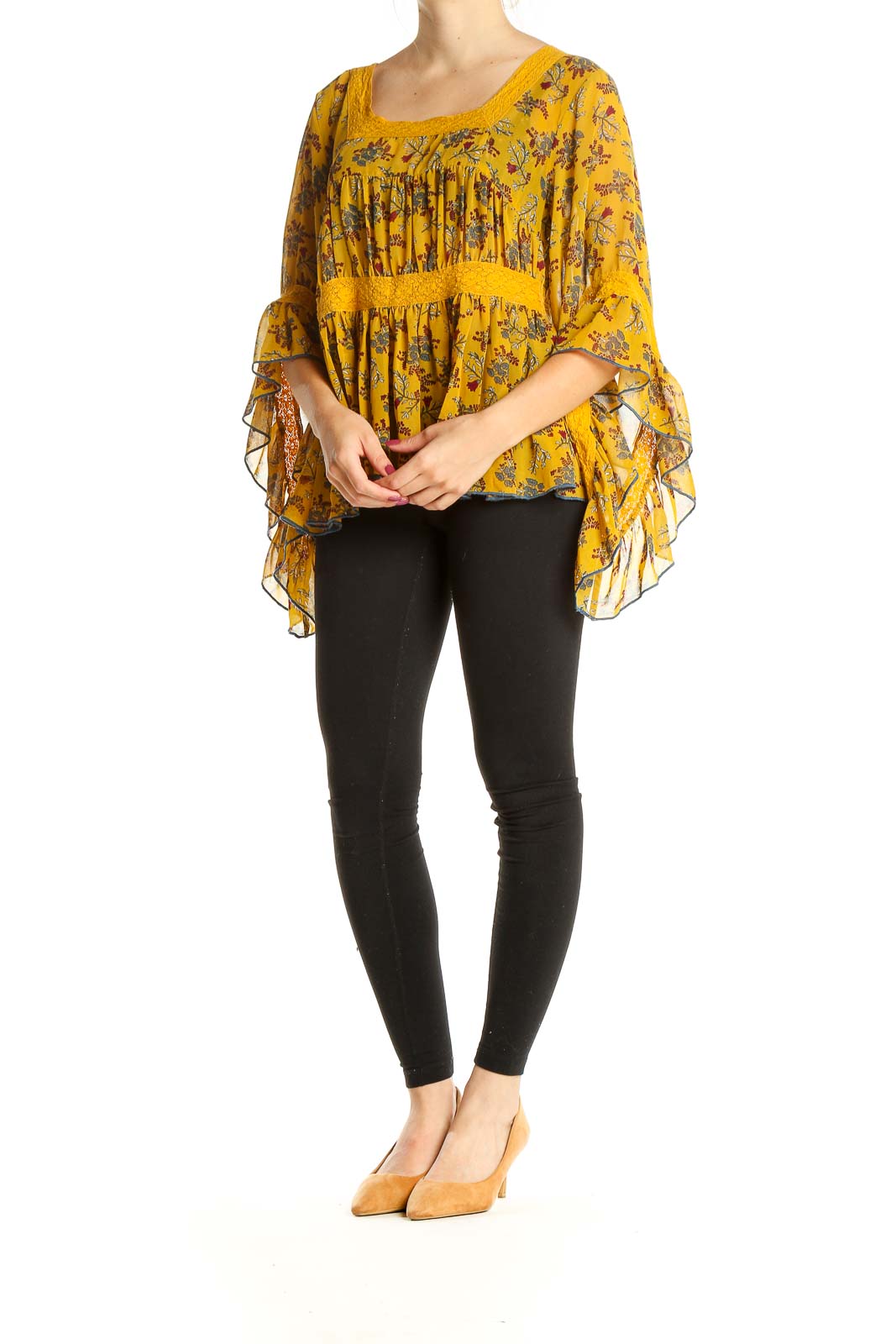 Yellow Floral Print Bohemian Top