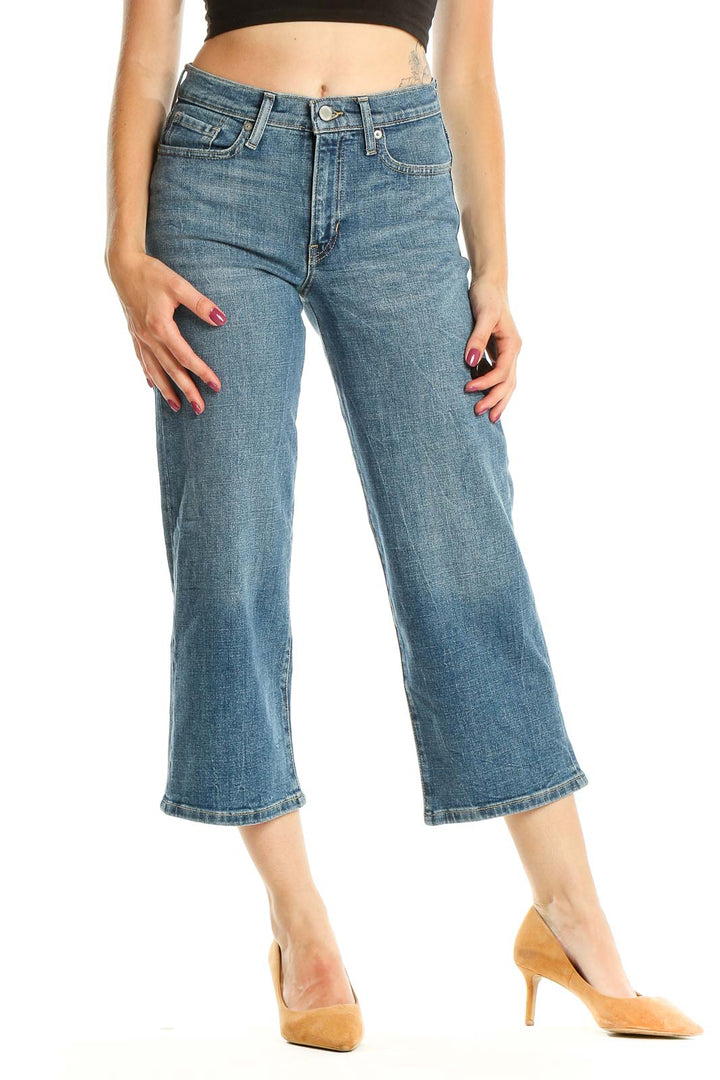 Blue Cropped Wide Leg Jeans