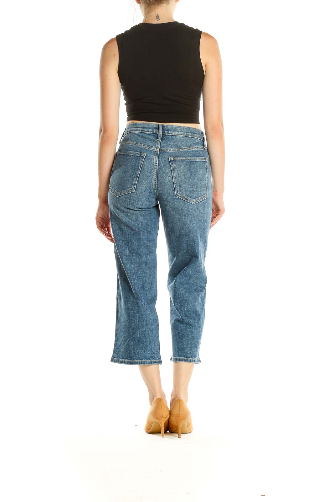 Blue Cropped Wide Leg Jeans