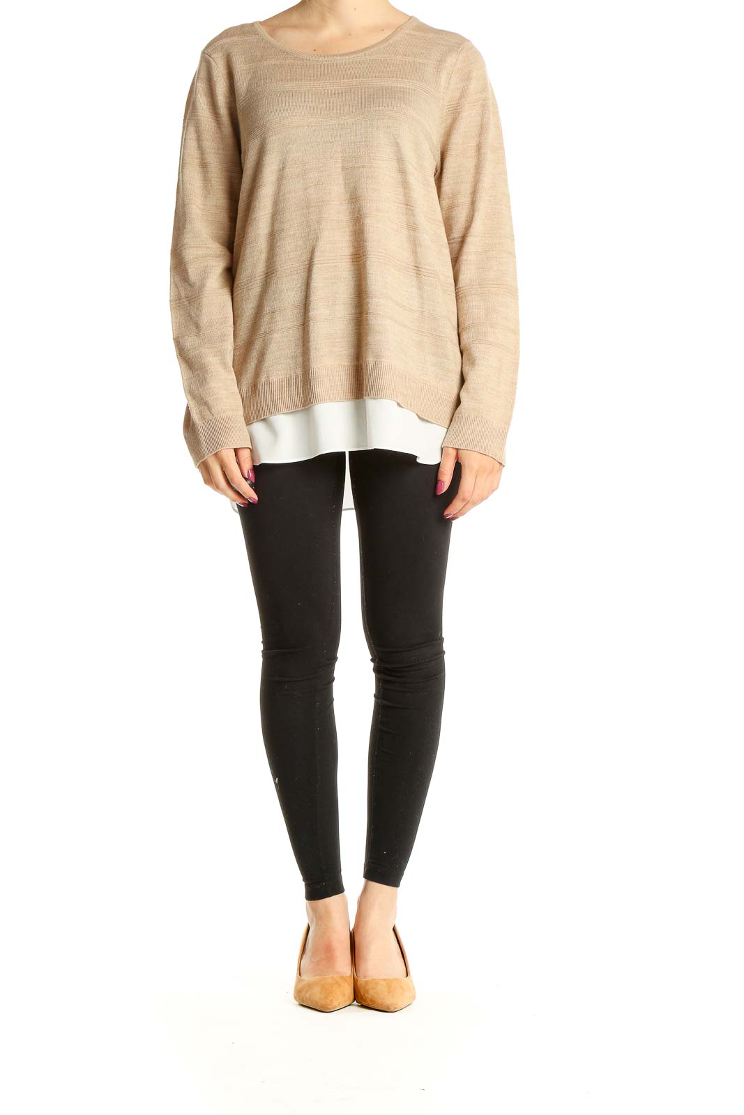 Beige All Day Wear Light Sweater