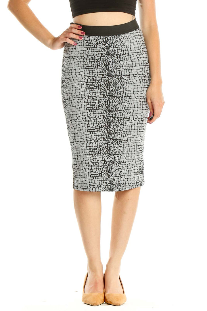 Gray Printed Casual Pencil Skirt