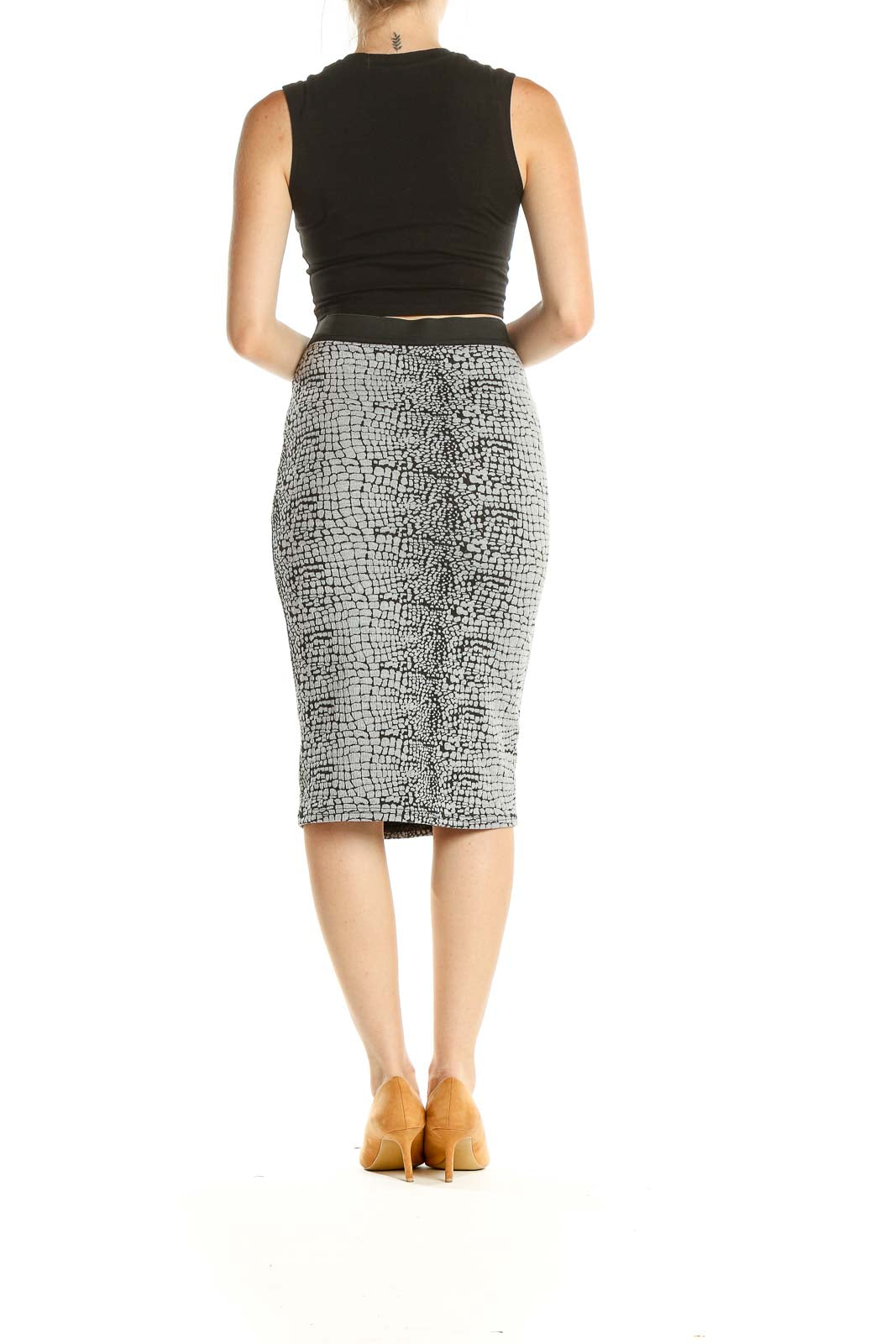 Gray Printed Casual Pencil Skirt