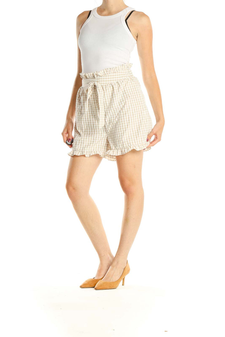 Beige Checkered Holiday Shorts