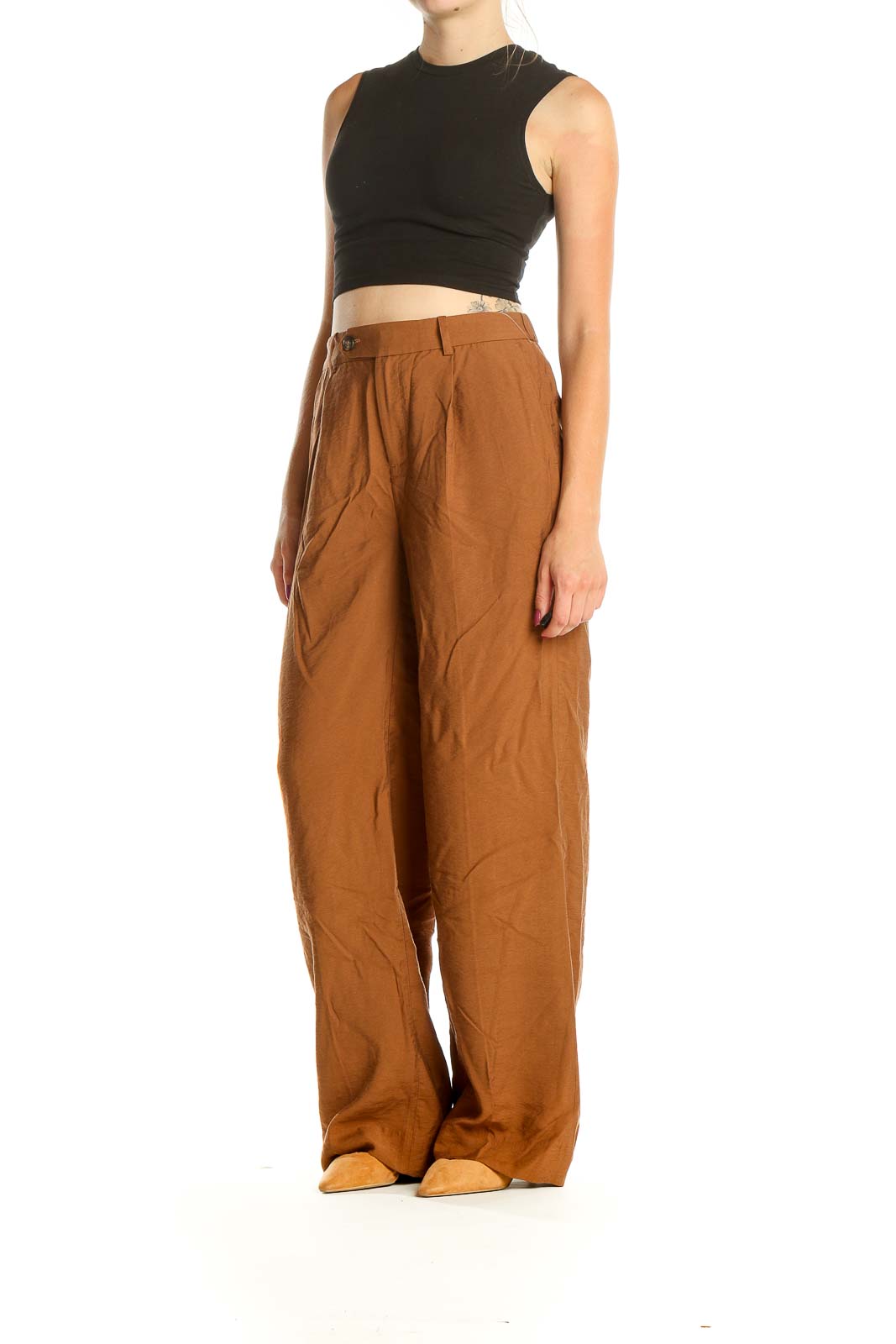 Brown Textured Casual Trousers