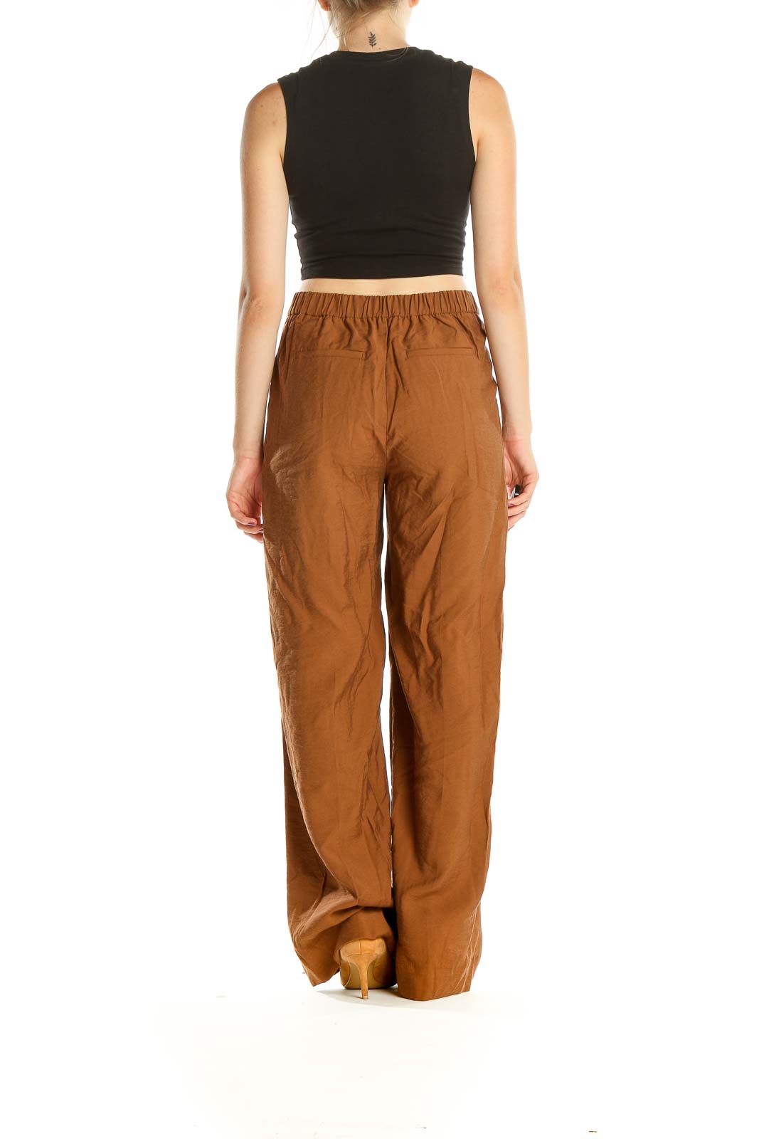 Brown Textured Casual Trousers