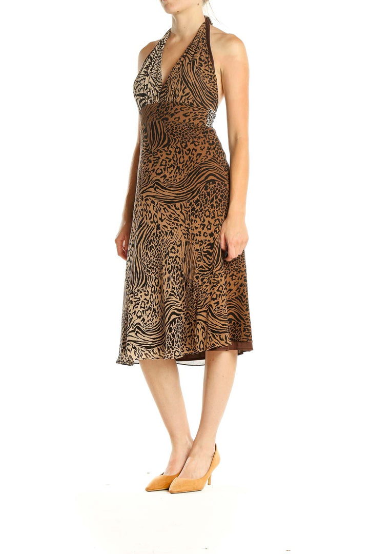 Brown Animal Print Retro Halter Dress