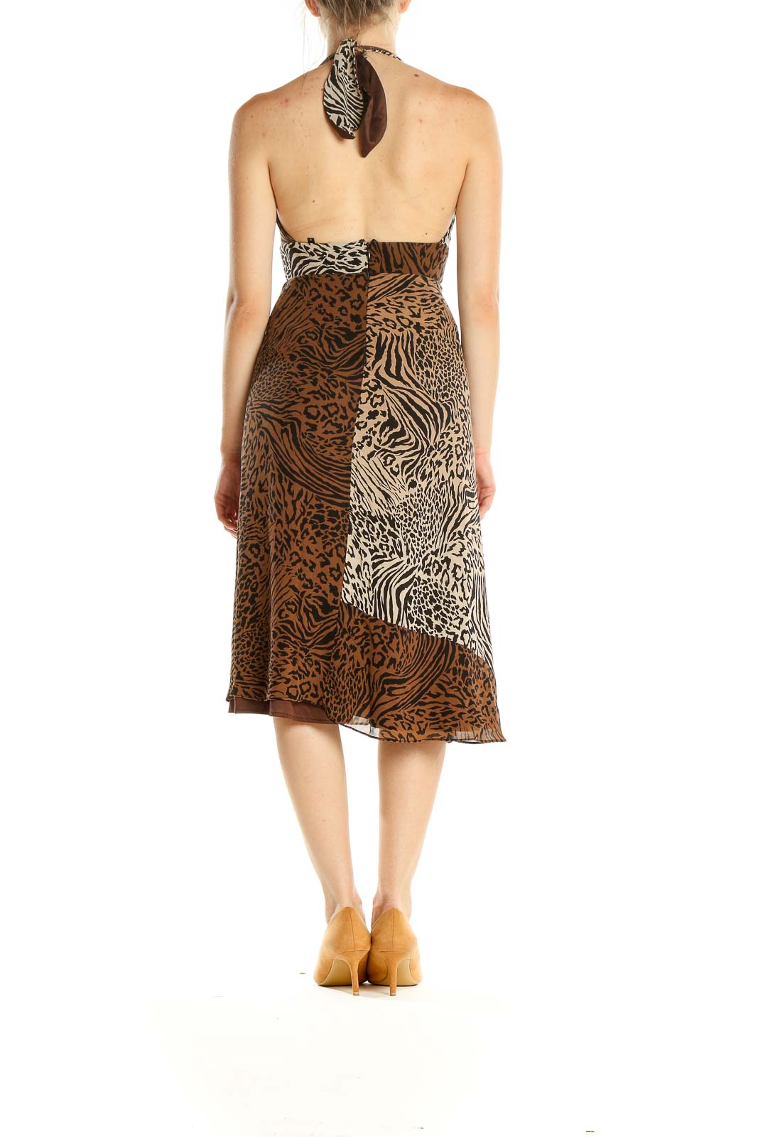 Brown Animal Print Retro Halter Dress