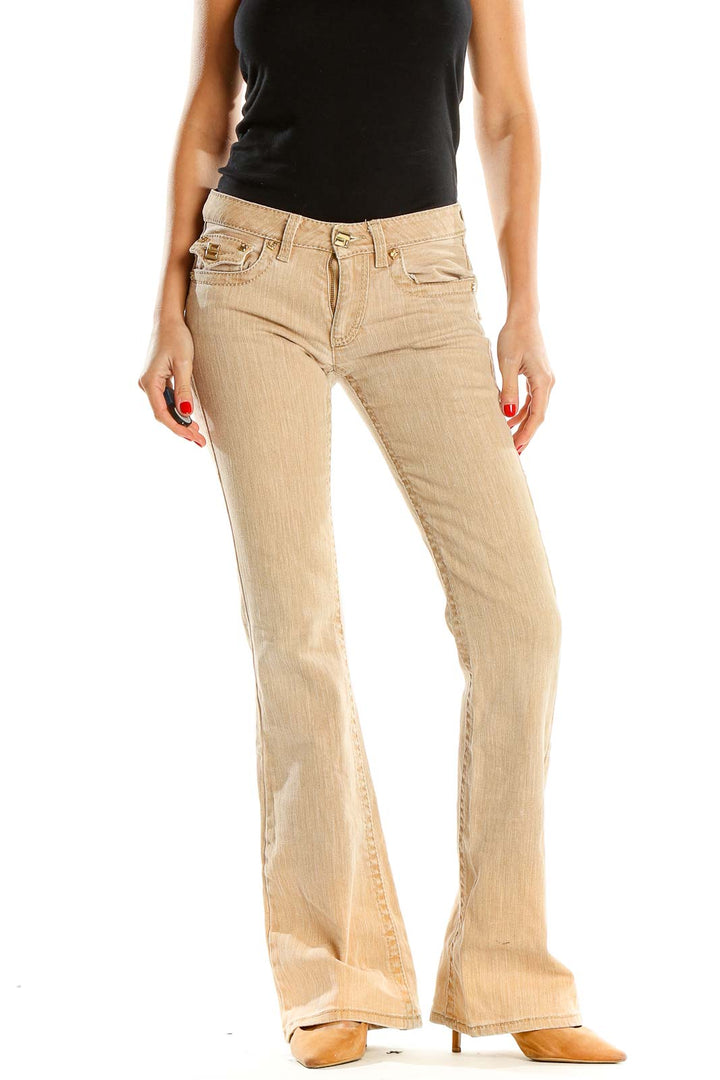 Beige Low Waisted Wide Leg Jeans