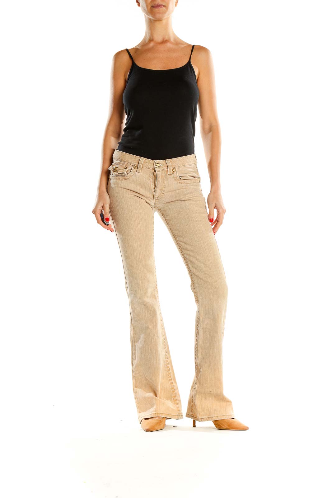 Beige Low Waisted Wide Leg Jeans