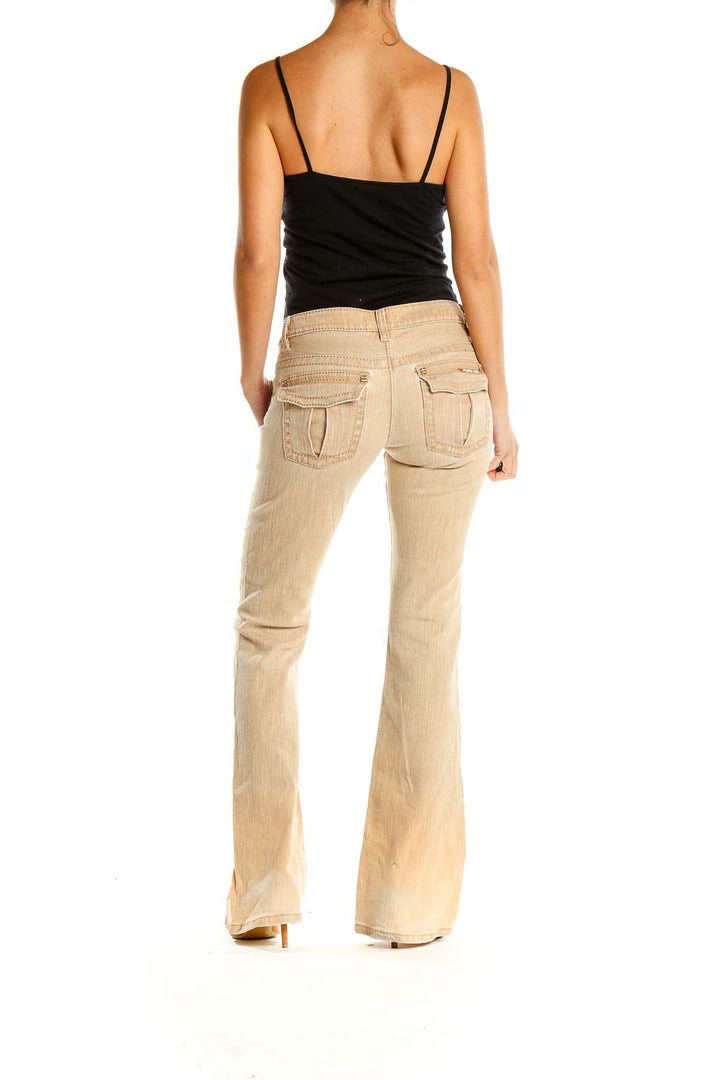 Beige Low Waisted Wide Leg Jeans