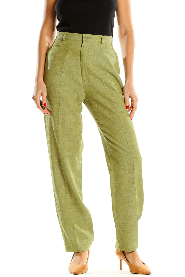 Green Textured Classic Trousers