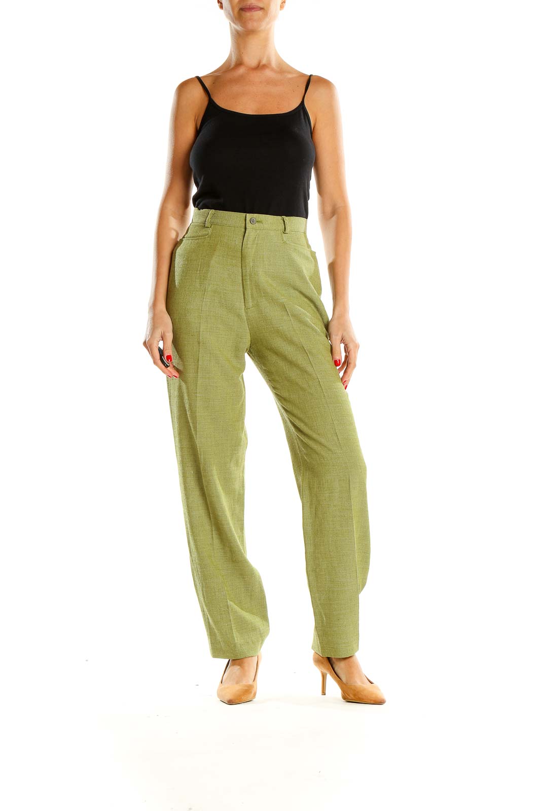 Green Textured Classic Trousers