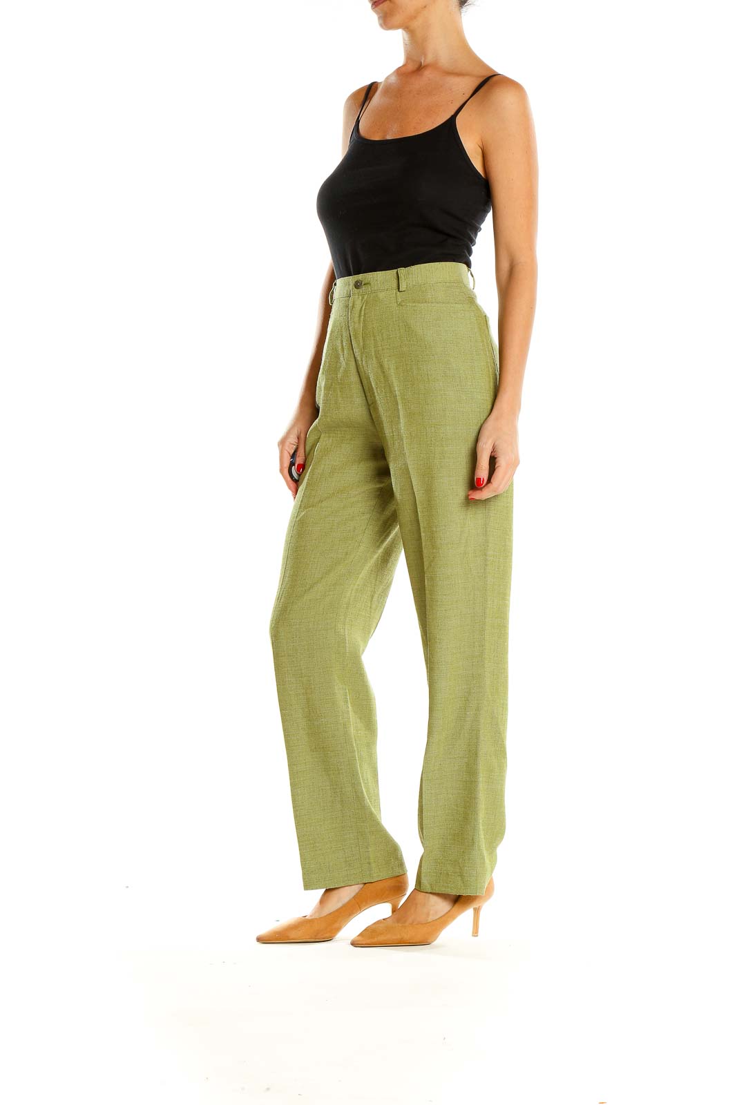 Green Textured Classic Trousers