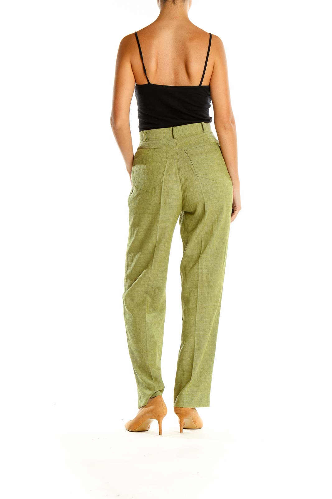 Green Textured Classic Trousers