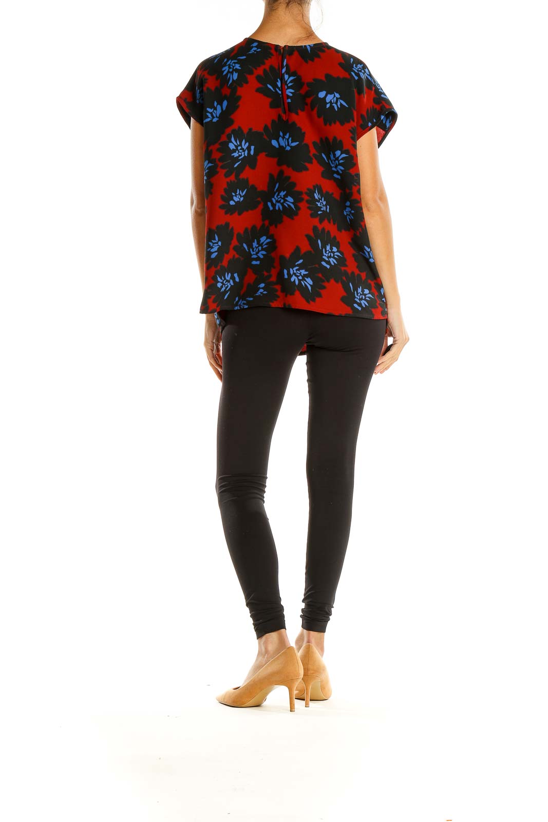 Red Blue Floral Print Chic Top