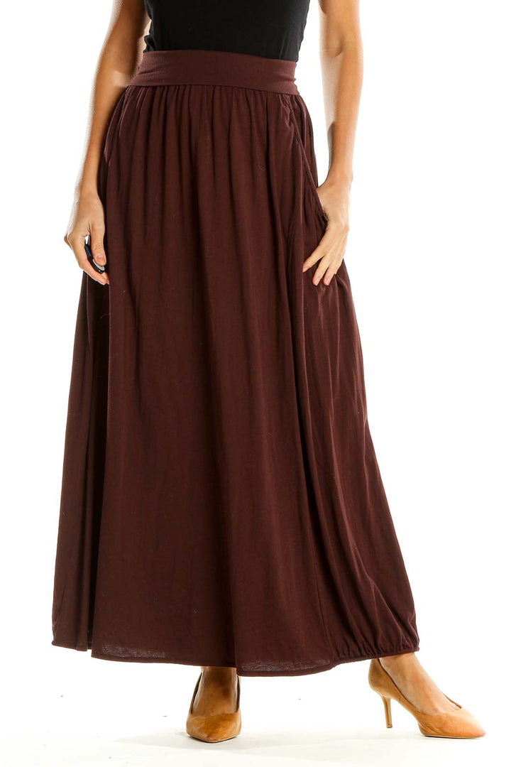 Brown Red Holiday Flared Skirt