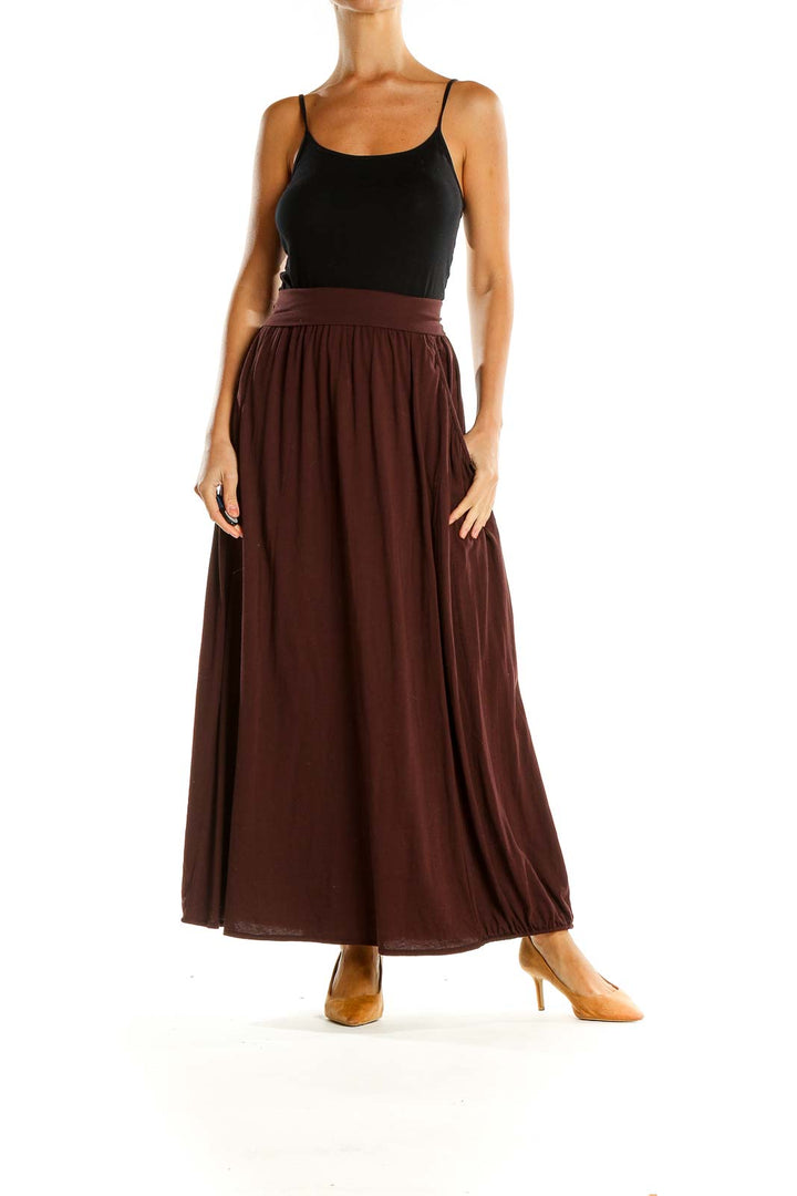 Brown Red Holiday Flared Skirt