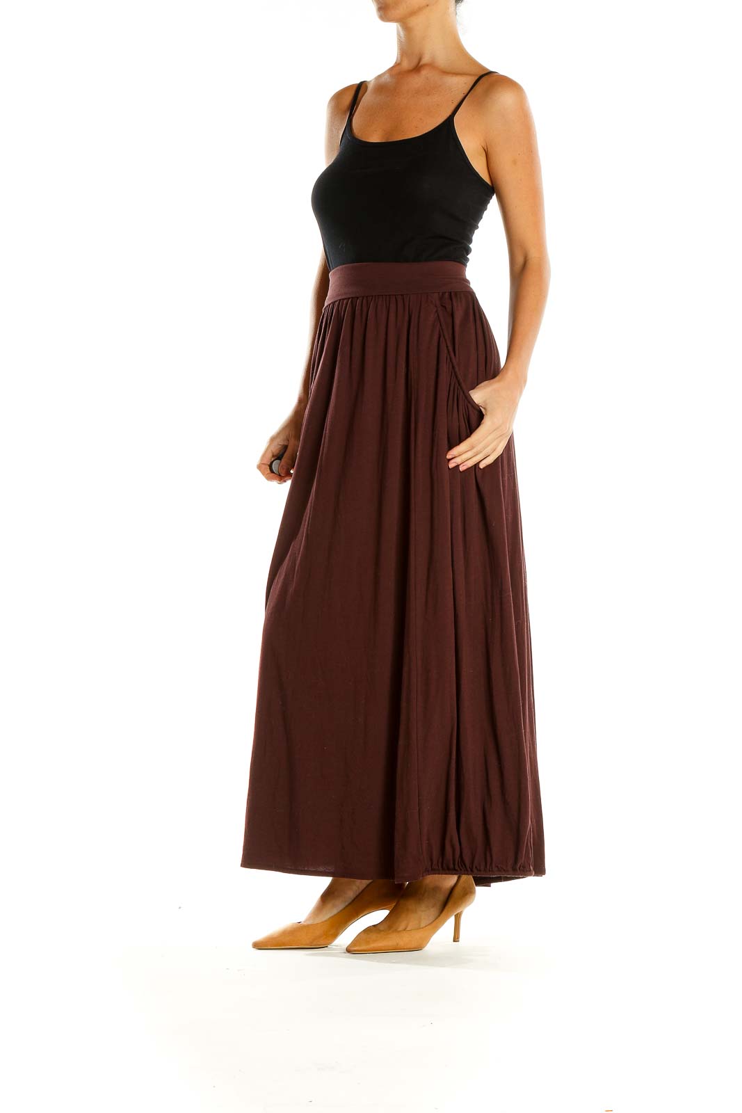 Brown Red Holiday Flared Skirt