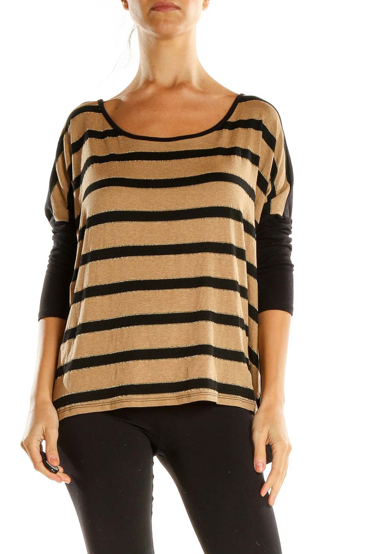 Beige Black Striped All Day Wear Top