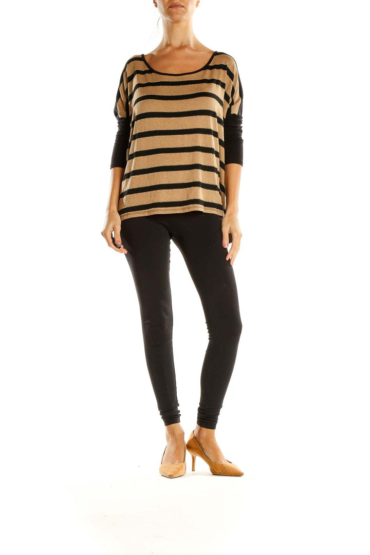 Beige Black Striped All Day Wear Top