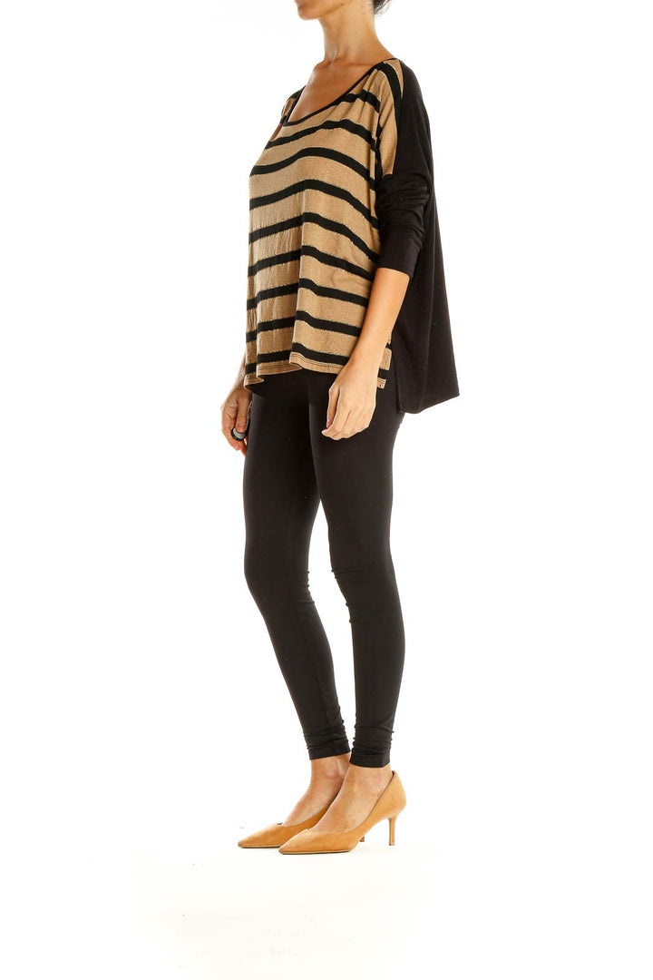 Beige Black Striped All Day Wear Top