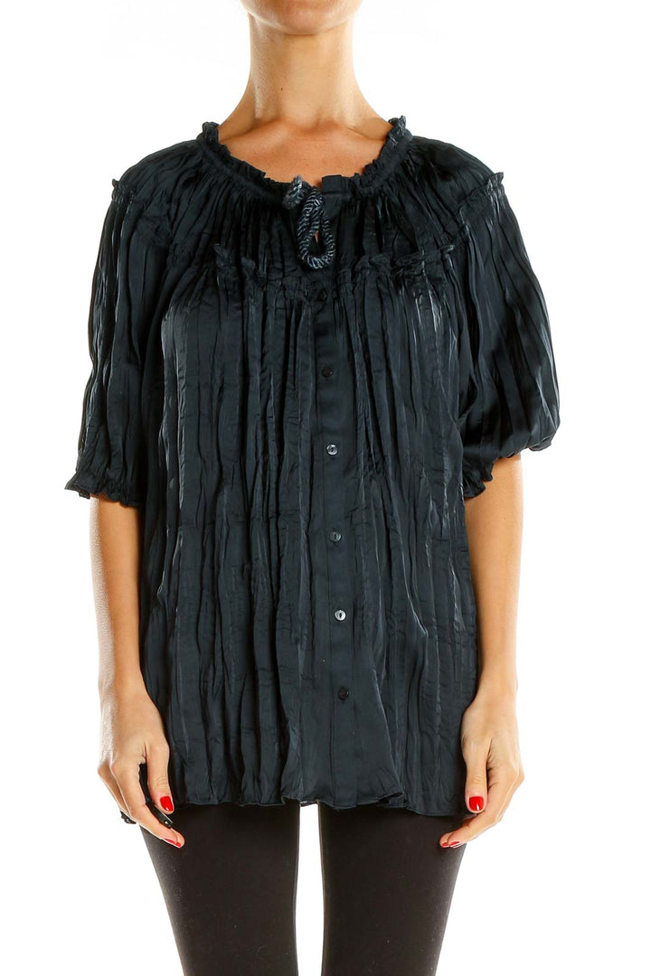 Black Retro Ruffle Top