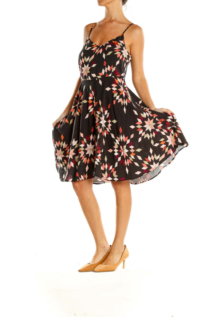 Black Printed Classic Fit & Flare Dress