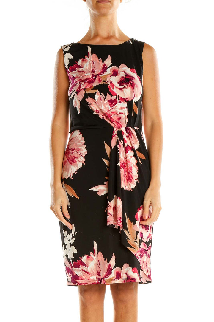 Black Floral Print Sheath Dress