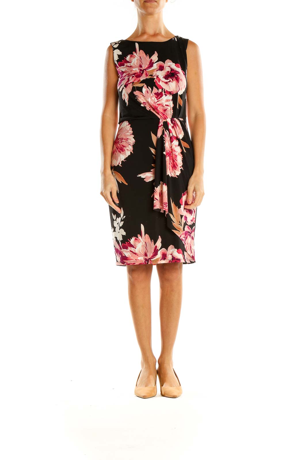 Black Floral Print Sheath Dress